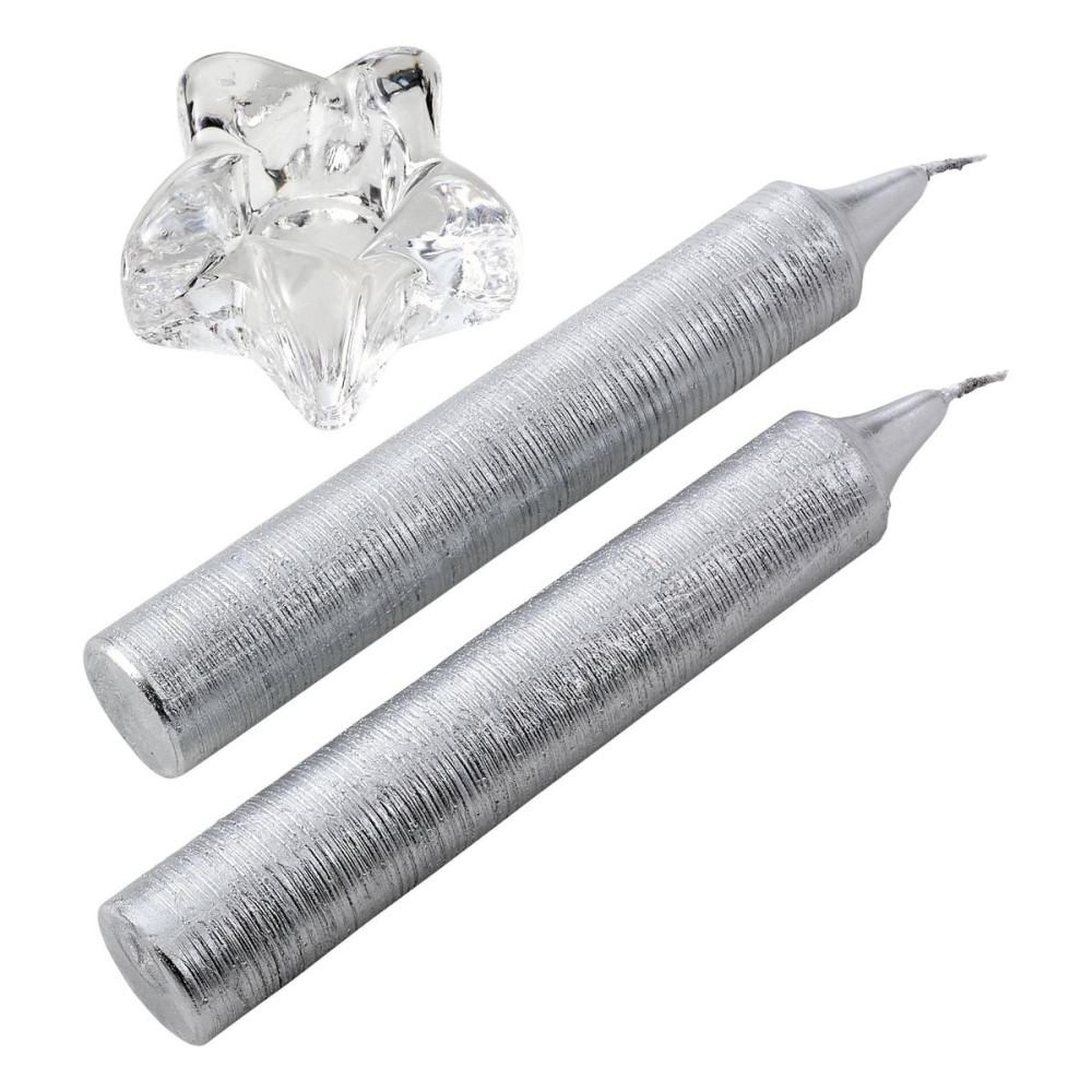 ALEXIA - Two glitter candles with glass holder