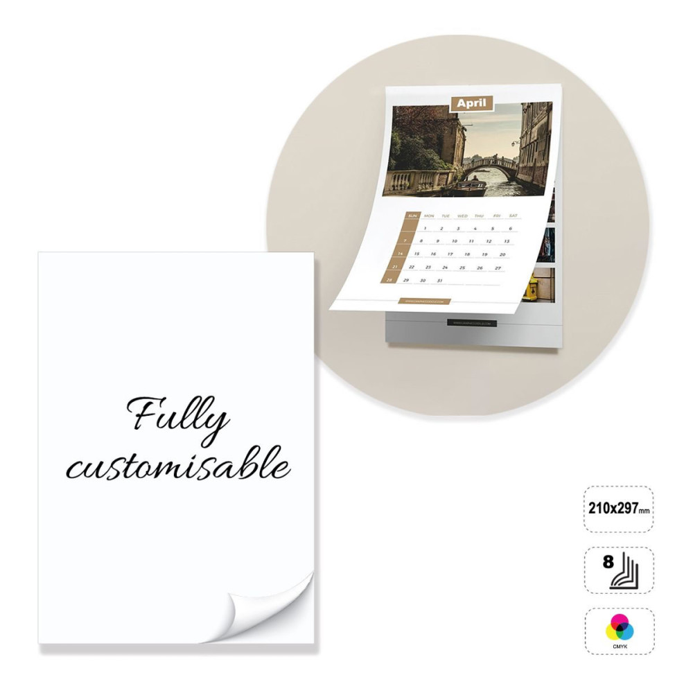 LISBON - 8-sheet wall calendar glued on top, 210x297 mm