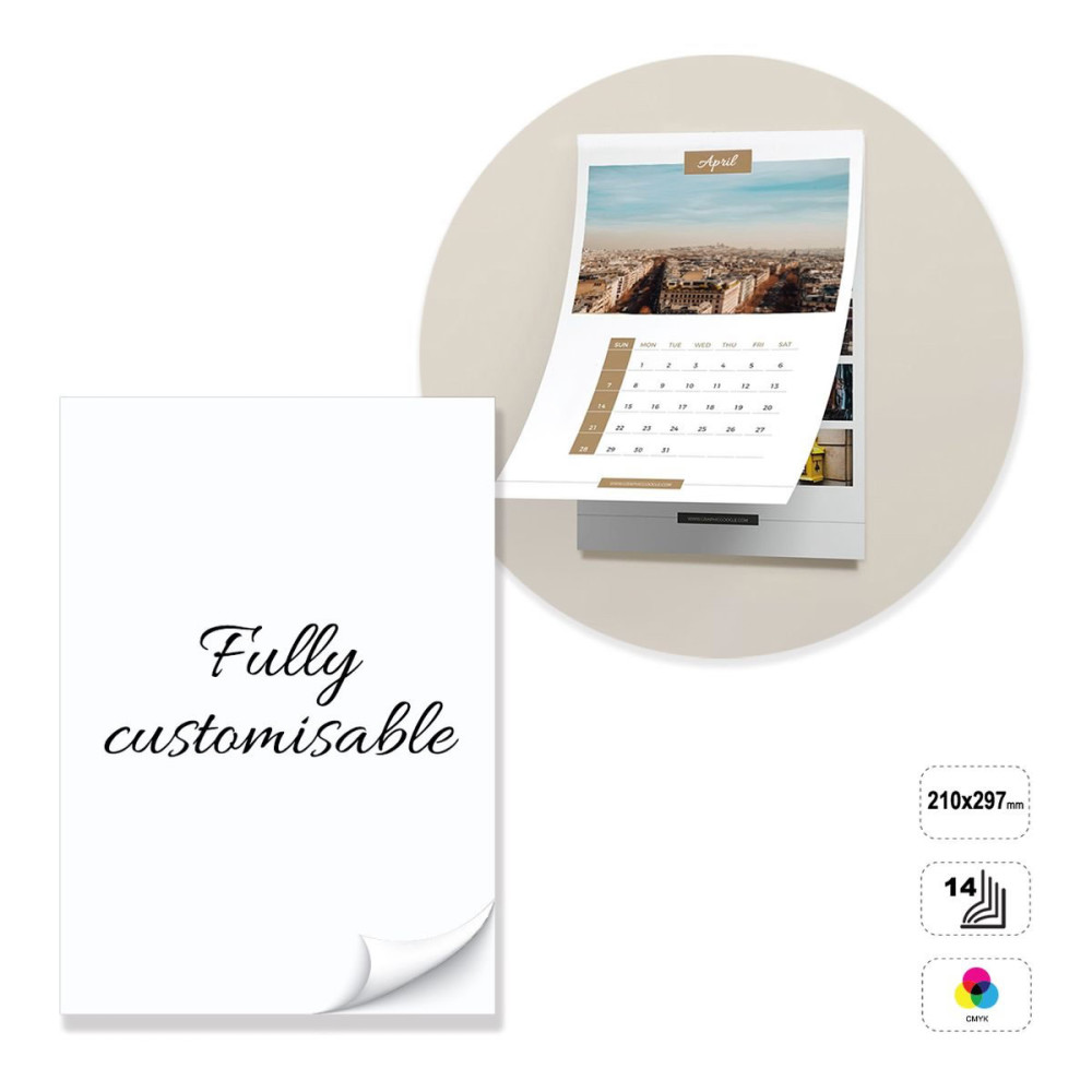 OSLO - 14-sheet wall calendar glued on top, 210x297 mm