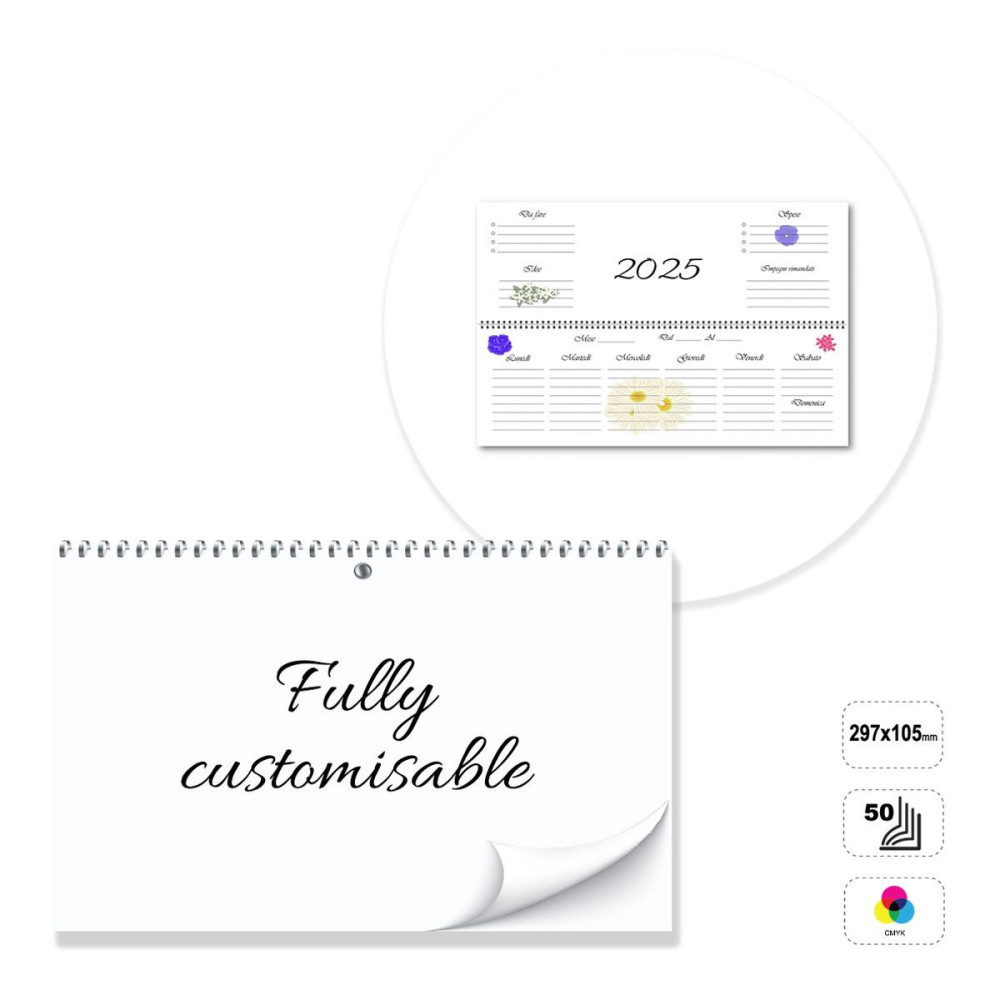 HELSINKI - desk planner with spiral, 297x105 mm