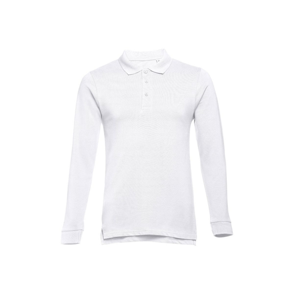 THC BERN WH - Men's long-sleeved 100% cotton piqué polo shirt with removable label