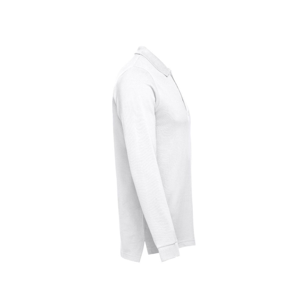 THC BERN WH - Men's long-sleeved 100% cotton piqué polo shirt with removable label