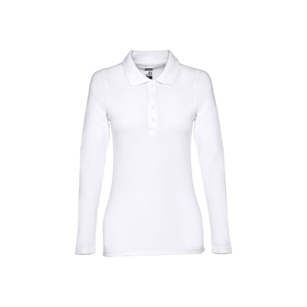 THC BERN WOMEN WH - Women's long-sleeved polo shirt in cotton piqué and viscose with removable label