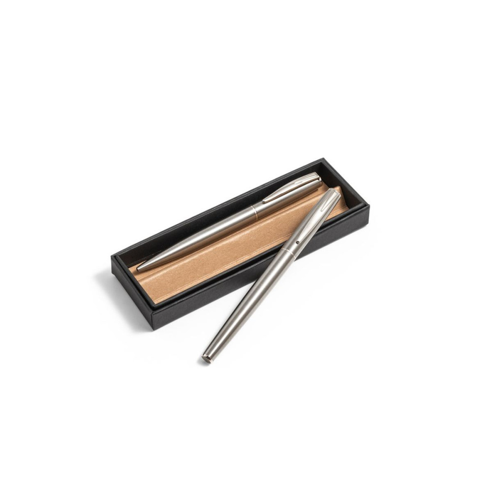 ELLA - Roller and ballpoint pen set with stainless steel body (53% rSS) with clip
