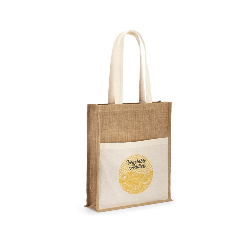 BRAGA - Jute bag (240 g/m²) with pocket in 100% cotton (140 gm²)