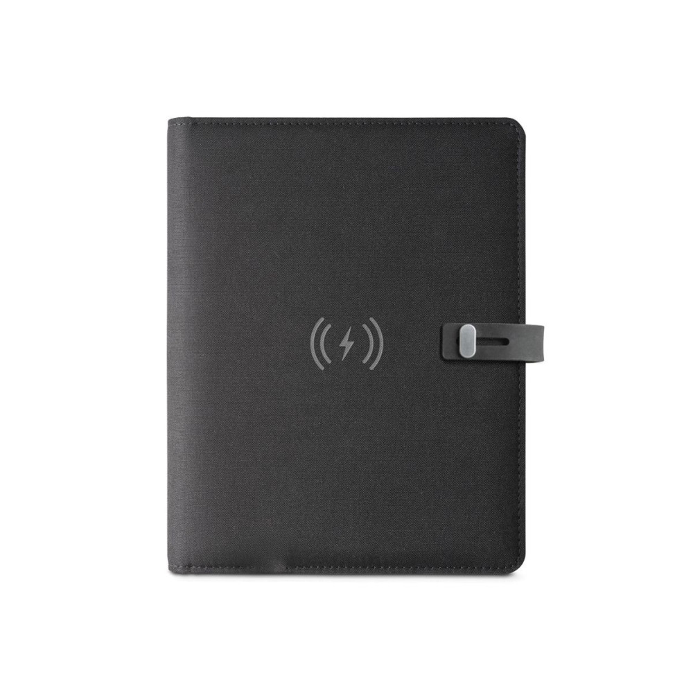 EMERGE A5 FOLDER - A5 folder in 300D recycled polyester (100% rPET) with wireless charger