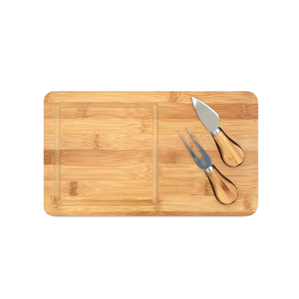 WOODS - Bamboo cheese board with 2 bamboo and stainless steel accessories
