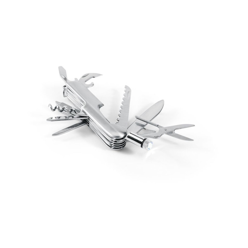 SOLDEN - Multifunction pocket knife in stainless steel and metal with mini LED flashlight