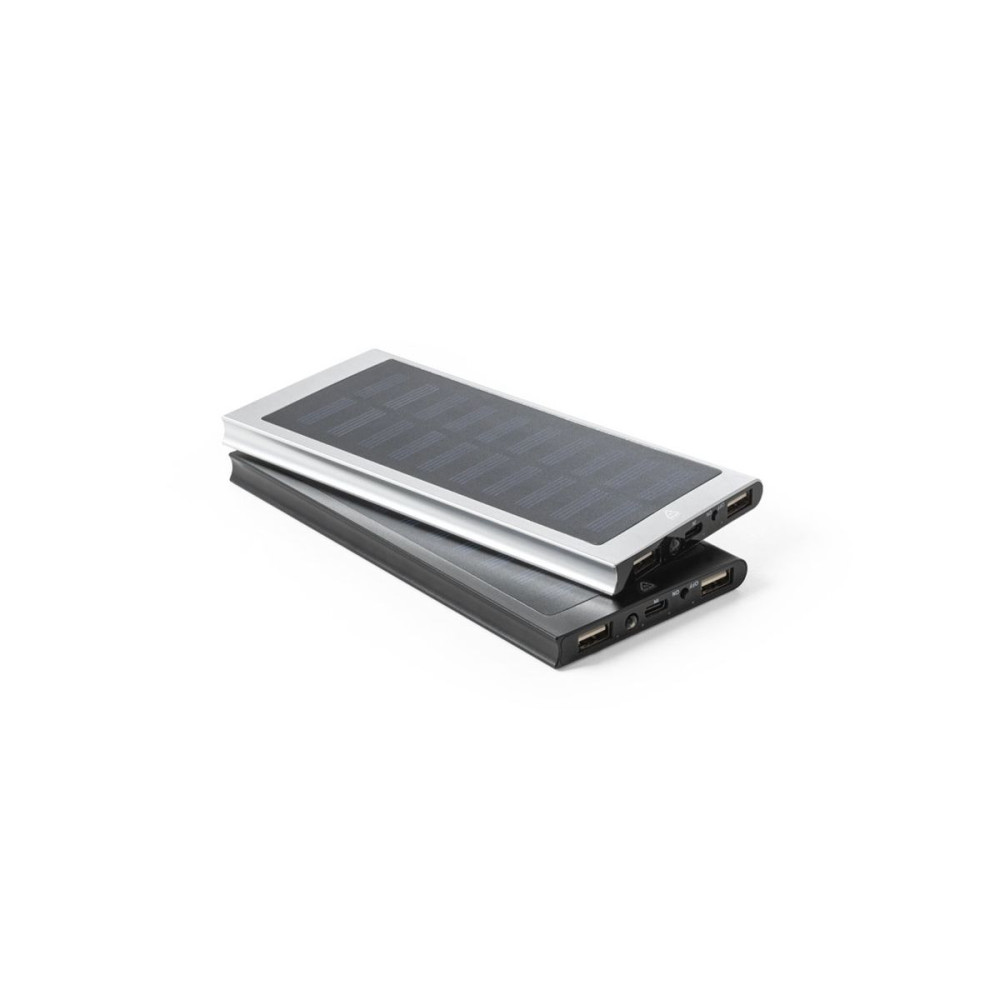 CLERK - 8.000 mAh power bank with solar panel in 100% recycled aluminium