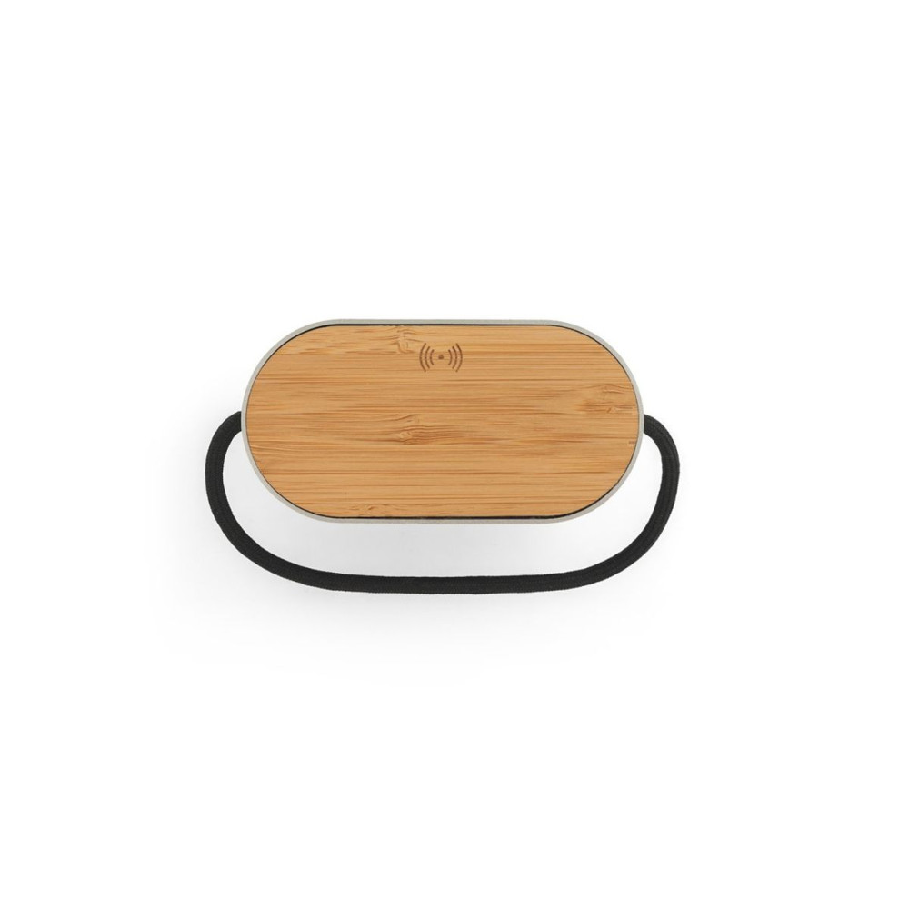 GUETTA - 5W portable speaker with super-fast 15W wireless charger and 2h battery life made of bamboo and recycled PET (100% rPET)